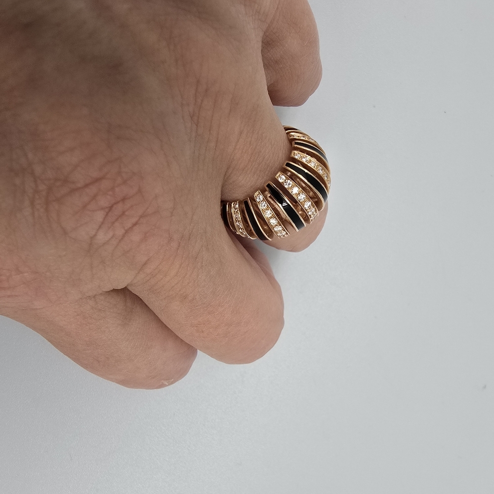 Rare Made in Italy Damiani 18K Rose gold Diamond Onyx Dome Ring Sz 6,5/7 - Picture 8 of 14